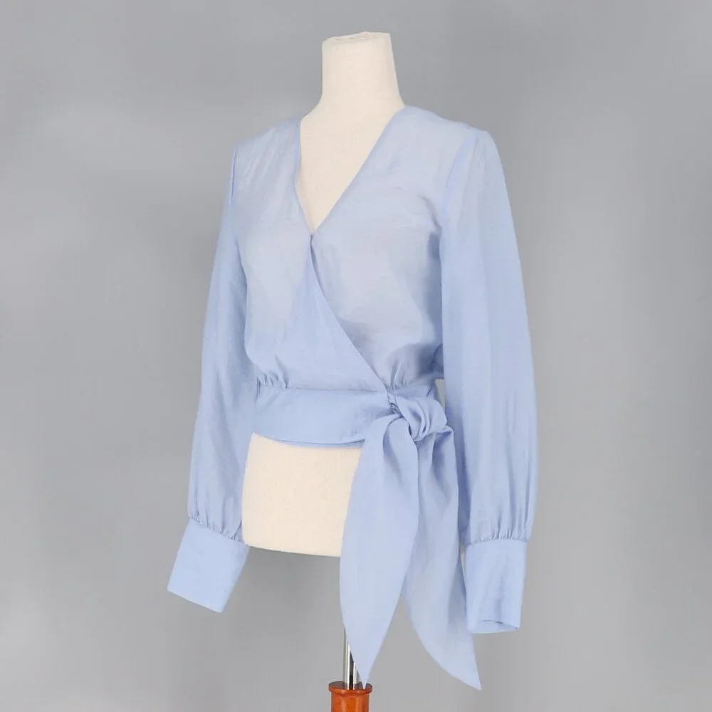 NWT & OTHER STORIES Voluminous Tie Wrap Blouse Semi-Cropped Periwinkle B… - Picture 5 of 12